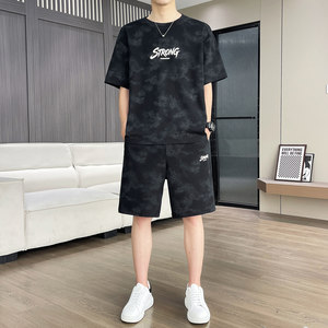 Playboy Ice Silk Tie-Dye Casual Suit Men's Short-Sleeved T-Shirt Summer Thin Sports Shorts Two-Piece Set Trendy