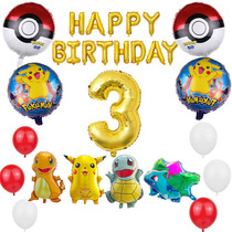 Pikachu Themed Genie Tortoise Cartoon Balloon One Year Birthday Placement Rat Baby Scene Dress Party Decorations
