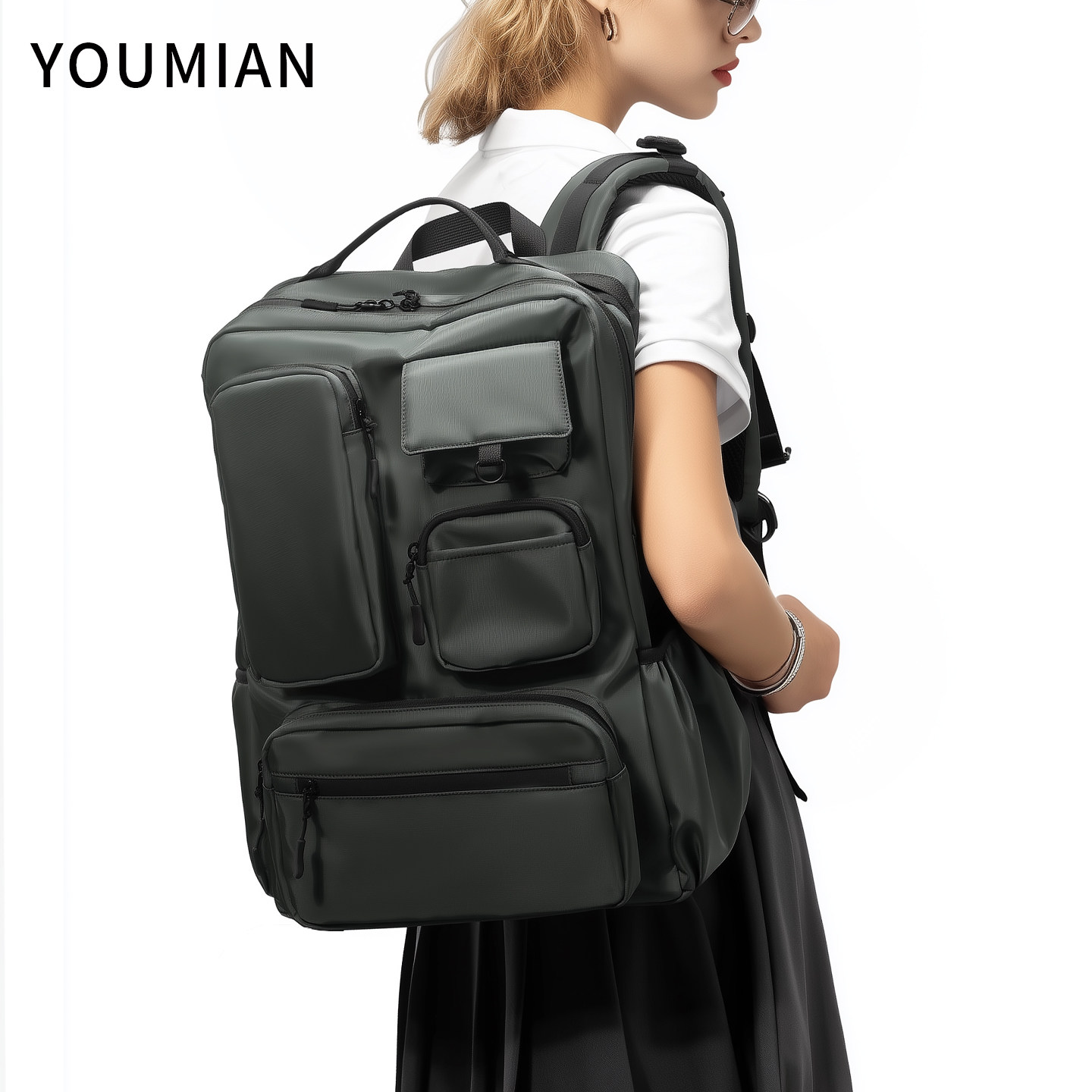 Youmian Trendy Backpack for Men, High School and College Students, School Bag, Backpack for Women, Large Capacity Travel and Commuting Computer Bag