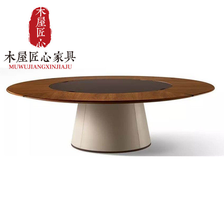 New Chinese-style hotel electric dining table large round table clubhouse private room 15 people 20 people solid wood hot pot table and chair combination