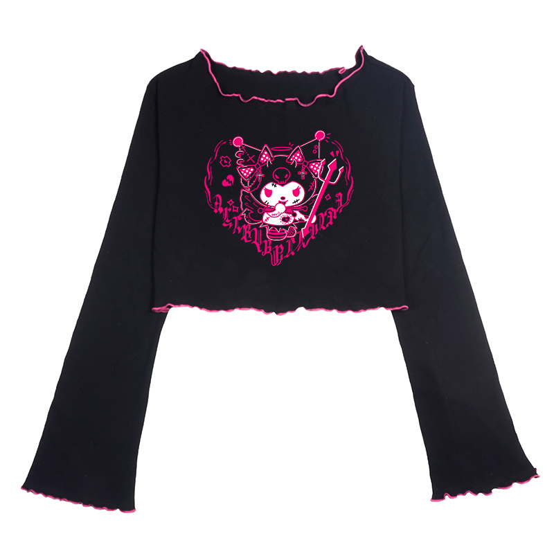 Black [Kuromi]allbubble Kulomi Little devil printing have cash less than that is registered in the accounts lace Long sleeve T-shirt jacket