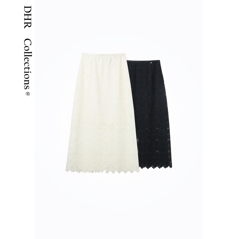 Doudou Dc【Lace Style】Elegant and Slimming Versatile Lace Midi Skirt H-Line Skirt for Women-26Cq6432