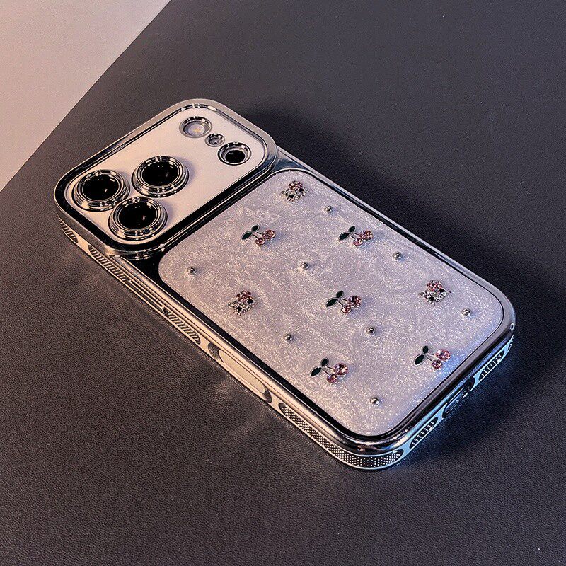 日本TOMO潮牌镶钻樱桃电镀滴胶适用iphone17/16/15苹果手机壳