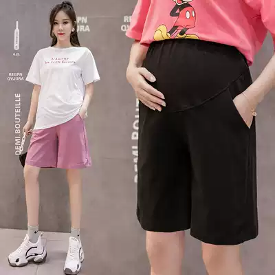 Pregnant women's pants summer thin outer wear pure cotton belly five-point sweatpants A-line loose casual shorts wide-leg pants tide