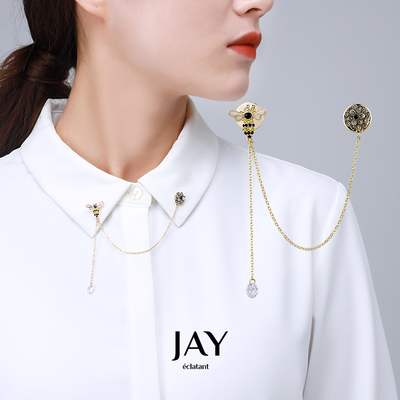 JAY Bee Decoration Neckline Female Neckline Anti-Walking Light Brooch Buttonhole Needlewear collar accessories Western-style shirt chain-Taobao