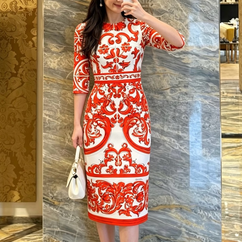 European and American Big-Name Original Dress, Dujiana Red Pottery Glaze Slim-Fitting Waist-Hugging Hip-Slimming Double-Layer Silk Dress European and American Big-Name Original Dress, Dujiana Red Pottery Glaze Slim-Fitting Waist-Hugging Hip-Slimming Double-Layer Silk Dress
