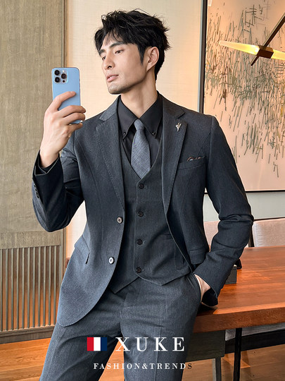 西装男结婚礼服新郎西服套装男士职业正装商务休闲韩版修身三件套