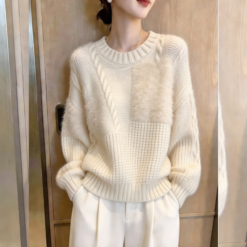 High-End Lazy Style Off-White Sweater for Women, New Autumn and Winter Fashion, Loose and Slimming Long-Sleeved Pullover Knitted Top High-End Lazy Style Off-White Sweater for Women, New Autumn and Winter Fashion, Loose and Slimming Long-Sleeved Pullover Knitted Top