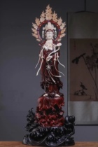 Mingya Guanyin Bodhisattva handmade clear knife carving craft wood carving Buddha statue lobular red sandalwood Buddha worship root carving