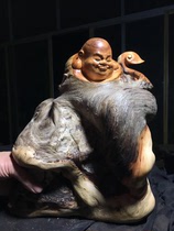 Taihang cliff Cypress with the shape of the material Ruyi Maitreya Buddha living room entrance decoration crafts root carving wood carving large ornaments