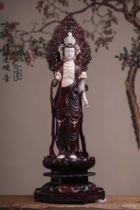 Mamma ivory inlaid Indian small leaf red sandalwood Guanyin Bodhisattva wood carving process solid wood root carving Buddha statue ornaments