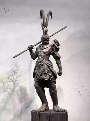 Gloomy ebony red tsubaki Qi Tian Da Sheng wood carving craft gift decoration living room entrance partition character custom root carving decoration