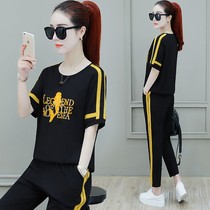 Large size womens 2021 spring and summer new Korean casual slim sports set fat mm fashion age two-piece set