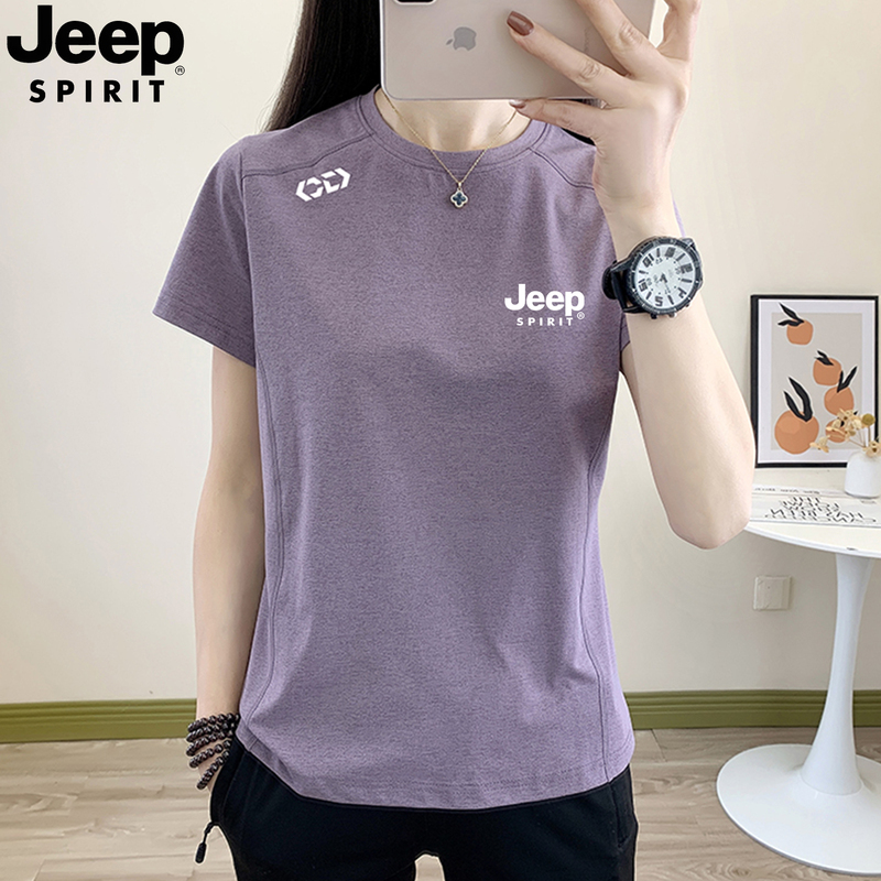 Jeep Outdoor Short-Sleeved T-Shirt for Women 2026 New Summer Thin Style Middle-Aged and Elderly Sports Quick-Drying Clothing Round Neck Loose Top