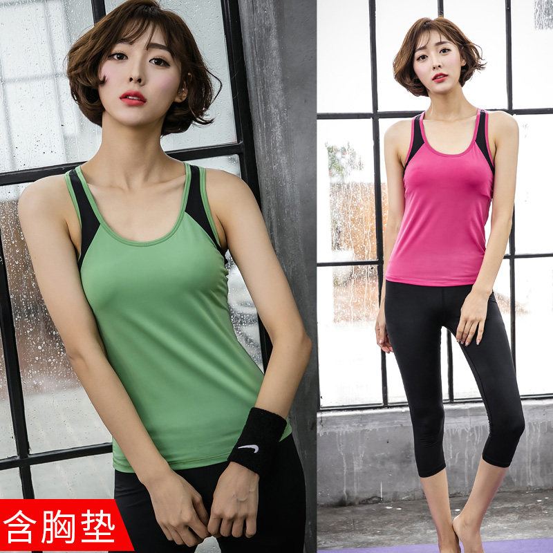 Yoga Fitness Blouse Running Sport Blouse Girl Spring Summer Nylon Elastic Work Character Vest Yoga Suit With Chest Cushion