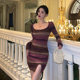 Sexy striped knitted dress women's spring and autumn contrast color design sense niche slim slimming slit bag hips pure desire wind