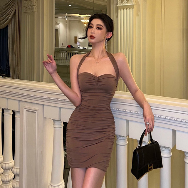 Sexy tube top halter dress female summer pure desire wind small wrinkled hot girl tight-fitting slimming hip skirt