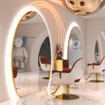 Net Red Hairdressingshop Single-sided Wall-mounted Mirror Beauty Hair Shop Tidal Hair Salon Special Mirror Desk Wall-mounted LED Round