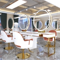 Hairdresseshop Mirror Desk Cabinet Integrated Nemesis Red Beauty Salon Special Mirror Table With Lamp Light Lavish Haircut Mirror Table