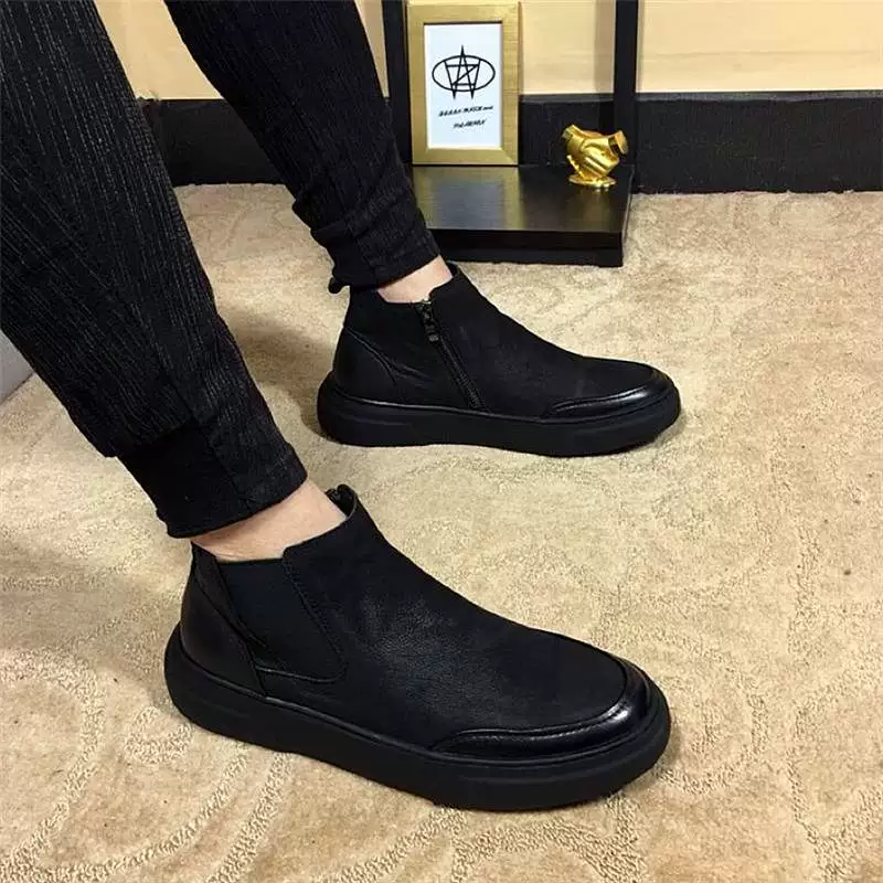 Ga châu Âu mùa thu và mùa đông cộng với nhung đôi giày nam Martin boots cao cổ giày ống ngắn len giày ống cổ điển Anh - Giày ống