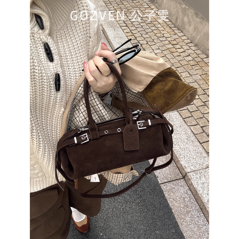 Sausage Bag 2026 Niche Design Zhao Lusi Same Style High-End Vintage Suede Matte Soft Leather Handbag Crossbody Bag