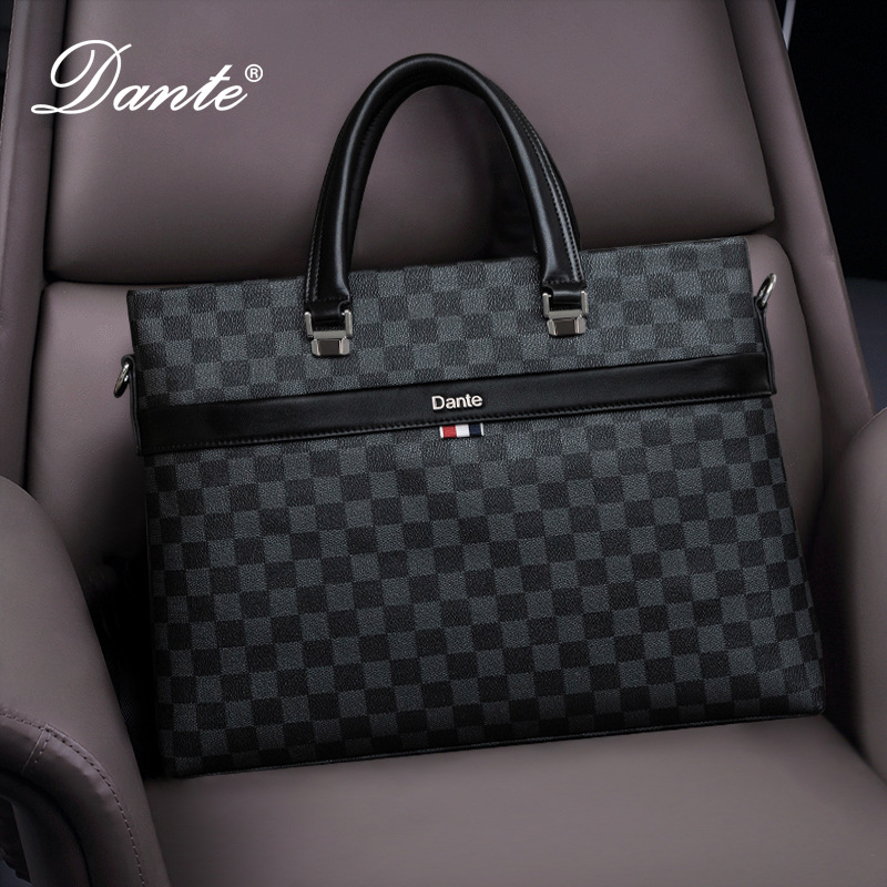 Men's leather briefcase handbag one shoulder diagonal across business laptop bag large capacity men's fashion big bag tide