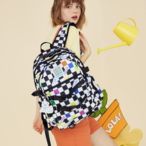 LOLA DESIGN Chessboard Grid Double Shoulder Bag Ins Small Crowdpack School Bag High School Female Large Capacity Travel Retro