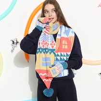LOLA DESIGN Scarves Women Winter 100 Hitch Cute Fun Building Block Scarf in Korean version Ins wool line scarves