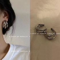 Personalized earrings simple cold style metal circle earrings 925 silver needle high-end earrings exaggerated earrings