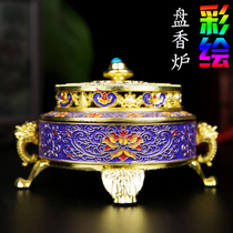 Tibetan Tantric tea ceremony Zen Cloisonne Enamel Lotus eight auspicious plate Incense burner Household indoor for Buddha incense plug