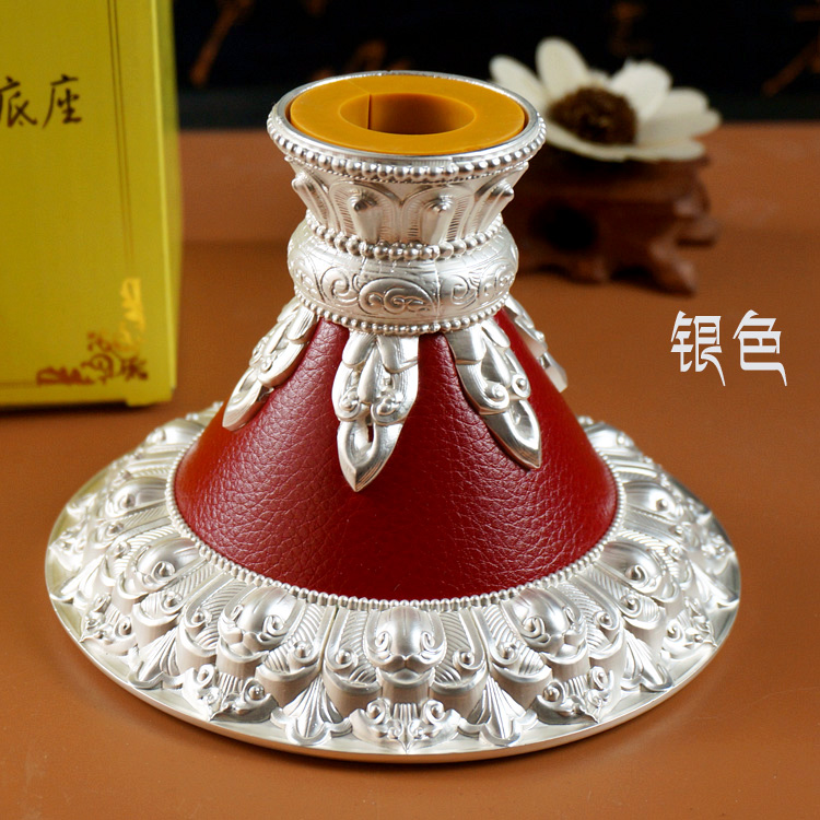 New pure copper red leather prayer wheel base lotus prayer wheel Yaqing prayer wheel special base silver