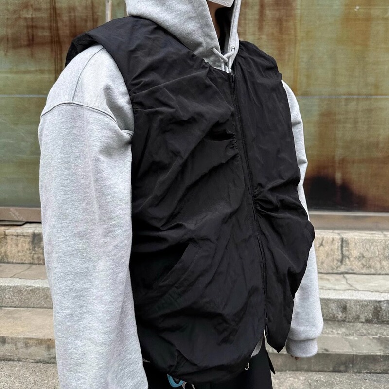 Nonnod Niche Metallic Nylon Wrinkle-Resistant Water-Repellent Vest Silhouette Short Coat Sleeveless Cotton Jacket Warm Winter Jacket
