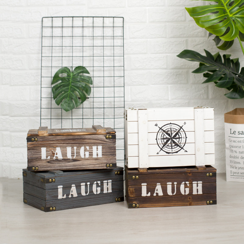 Nordic retro solid wood containing box finishing storage compartment Photographic Props Shop Window Display collection Decorative Boxes Customizable-Taobao