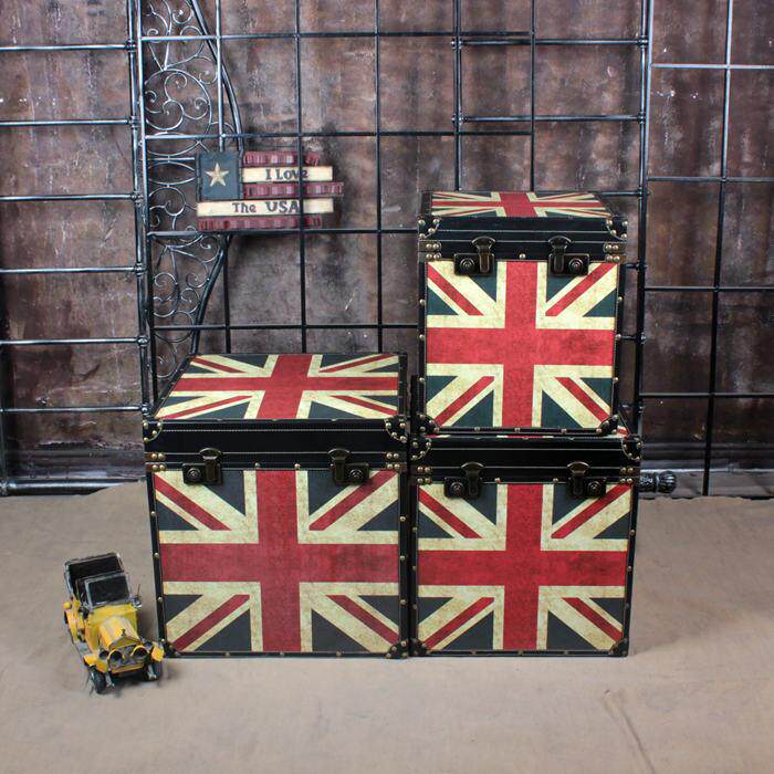 British style retro box antique wooden box home coffee table storage box soft decoration props box wooden leather box