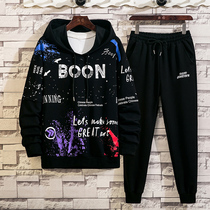 Spring Autumn Season Boy 12 Tandem Hat Wei Clothing Han Edition 13 Boy Chaoboy clothes 14 junior high school students 15-year-old handsome sports suit