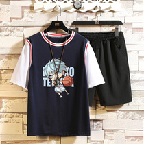 Boy short sleeve T-shirt CUHK Tong pure cotton 14 Sport Two sets 12-15-year-old junior high school 13 boy summer clothing suit