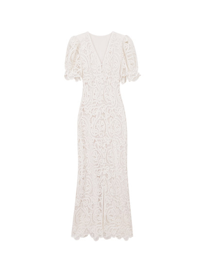 许大晴法式浪漫收腰显瘦绝美短袖V领轻婚纱蕾丝连衣裙