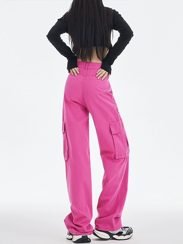 Розовая униформа медсестры, штаны, осенние дизайнерские повседневные брюки для отдыха, свободный прямой крой, коллекция 2023, в американском стиле, тренд сезона