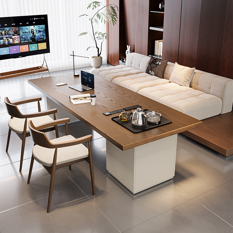Pure Solid Wood, Dual-Purpose Long Desk and Tea Table for the Living Room, with a Light Luxury and High-End Feel, Suitable for Reading and Studying, Paired with a Sofa