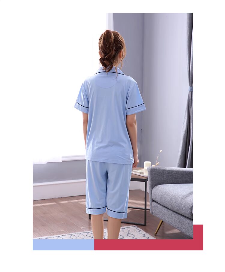 Đồ ngủ cho con bú Phụ nữ mang thai tay ngắn phù hợp với bà mẹ tháng quần áo mùa xuân và mùa hè mỏng phần phụ nữ mang thai phụ nữ mang thai dịch vụ tại nhà - Giải trí mặc / Mum mặc váy bầu công sở