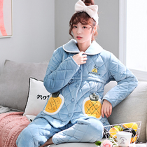 Padded month clothes Pregnant women pajamas Womens autumn and winter thickened velvet nursing clothes Winter postpartum pregnancy home clothes