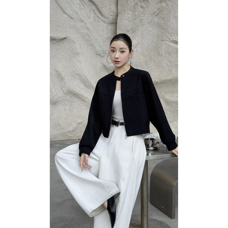 Yigebeinuo 2602 New Spring Women's Versatile Round-Neck Casual Loose Fashion Zipper Short Jacket Trendy