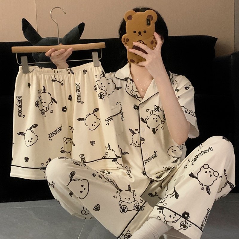 2024年新作大きいサイズ女の子パチャ犬パジャマレディース春秋純綿半袖可愛いホームウェア3点セット