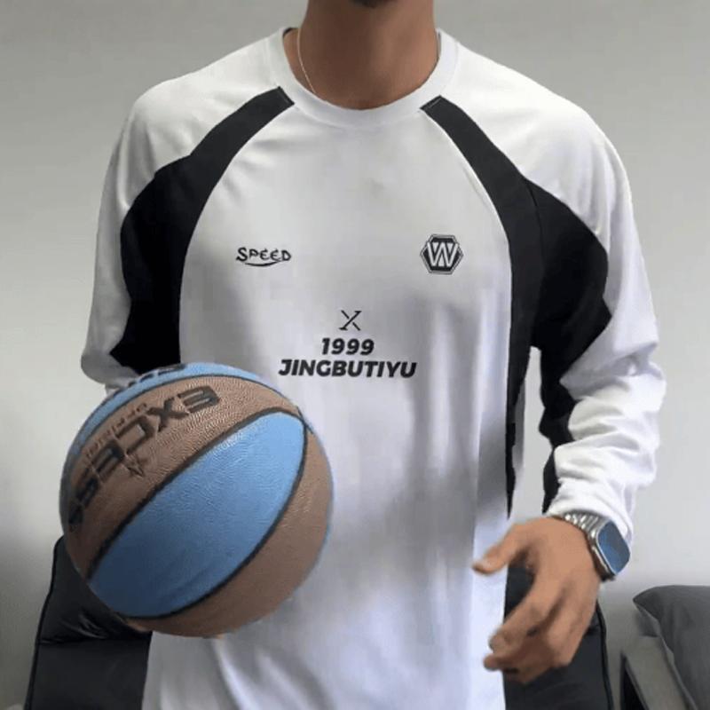 American-Style Spliced Quick-Drying Sports Basketball Jersey Long-Sleeve Unisex Autumn Basketball Training Running Sports Breathable Top