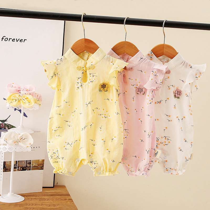 Baby clothes Summer thin women's baby baby Lianlian clothes princess khaama full moon 100 days old dress Han clothes qipao