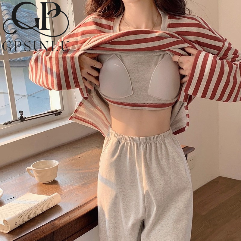 Japanese Gp Pajamas with Chest Pads for Women, Spring and Autumn, Pure Cotton, Long-Sleeved, Long Pants, Korean Style, Cute, Anti-Bump, Loungewear Set Japanese Gp Pajamas with Chest Pads for Women, Spring and Autumn, Pure Cotton, Long-Sleeved, Long Pants, Korean Style, Cute, Anti-Bump, Loungewear Set