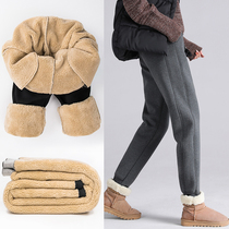Lamb cashmere women pants plus velvet padded casual casual sports pants autumn and winter wear loose bunches and long Harlan pants