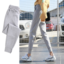 2021 new gray sweatpants womens loose summer thin section drawstring feet show thin wild wei pants casual Harun pants