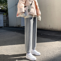 Sports pants womens autumn and winter loose bunches feet winter plus velvet pants thick warm and warm outside wear high waist wide leg casual pants