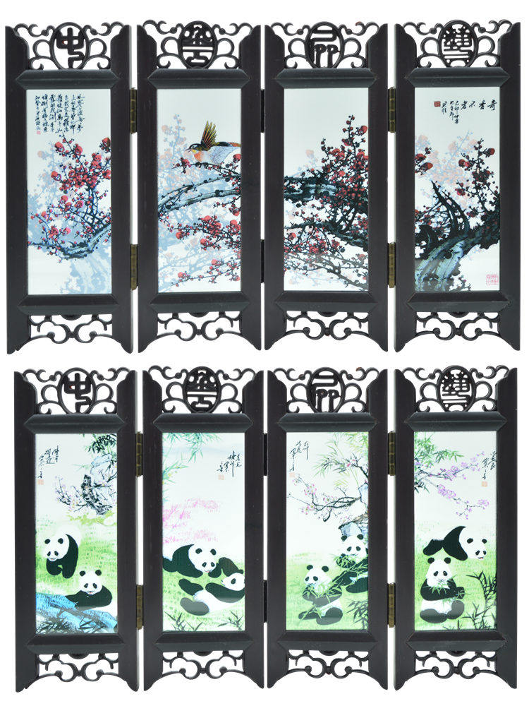 Teacher Cheng Beijing specialty antique small screen decoration Chinese style gifts to send foreigners gifts six pandas